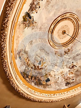 The painted ceiling of Jose Peon Contreras Theater in Merida Mexico photo
